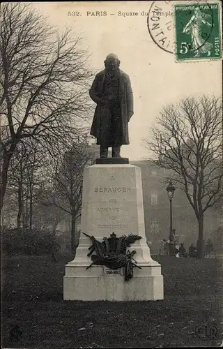 Ak Paris III, Square du Temple, Statue de Béranger