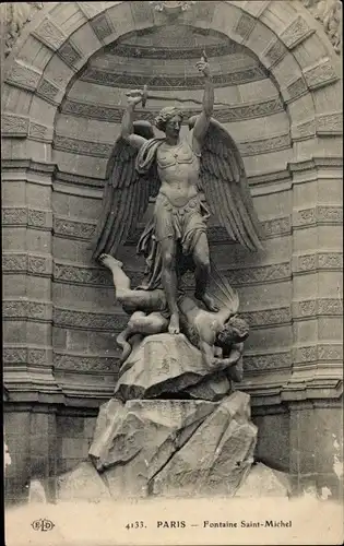 Ak Paris I Louvre, Fontaine Saint Michel