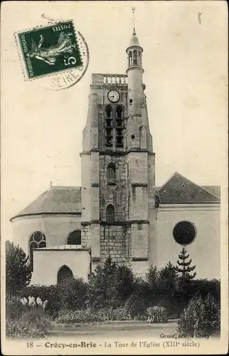 Ak Crecy en Brie Seine et Marne, Kirchturm