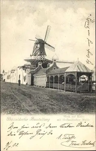 Ak Düsseldorf, Ausstellung 1902, Blick auf Kairo, Holländische Mühle