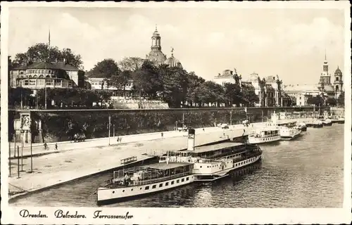 Ak Dresden Altstadt, Belvedere, Terrassenufer, Schiff