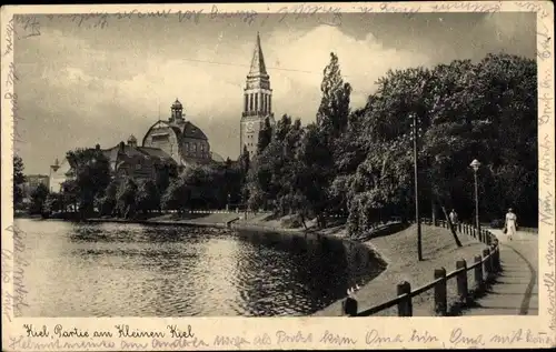 Ak Kiel, am kleinen Kiel, Rathaus, Theater