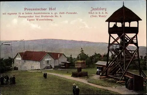 Ak Brotterode in Thüringen, Großer Inselsberg, Preußischer Hof, Aussichtsturm