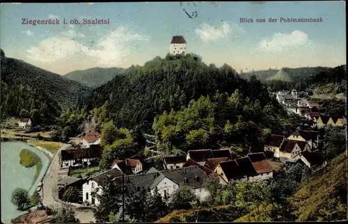 Ak Ziegenrück an der Saale Thüringen, Blick von der Pohlmannsbank, Ortsansicht