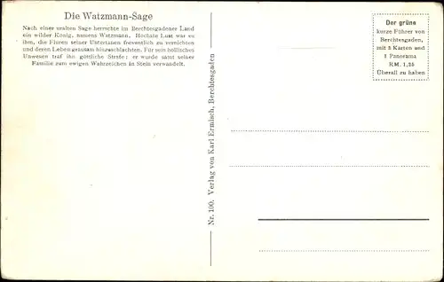 Künstler Ak Berchtesgaden in Oberbayern, Watzmann-Sage, Berggesichter