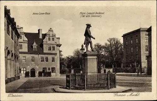 Ak Dessau, Großer Markt, Anna Liese Haus, Denkmal Fürst Leopold