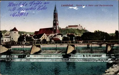 Ak Landshut in Niederbayern, Wehr, Martinskirche