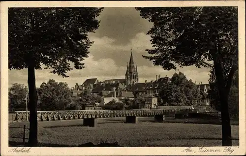 Ak Ansbach in Mittelfranken Bayern, eiserner Steg, Kirche