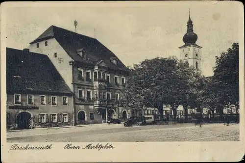 Ak Tirschenreuth in Oberpfalz Bayern, Oberer Marktplatz, Gasthof zum goldenen Schwan