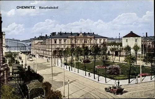 Ak Chemnitz Sachsen, Bahnhofstraße, Hauptbahnhof, Straßenbahn, Auto