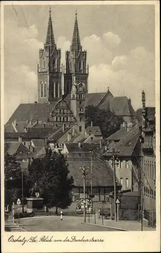 Ak Oschatz in Sachsen, Blick von der Dresdner Straße, Kirche