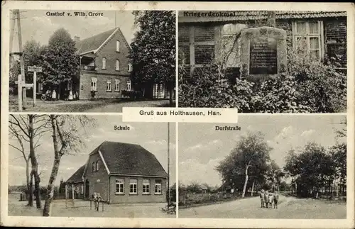 Ak Holthausen Brochterbeck Tecklenburg am Teutoburger Wald, Schule, Gasthof, Dorfstraße