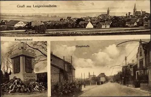 Ak Langenlonsheim an der Nahe Pfalz, Kriegerdenkmal, Hauptstraße