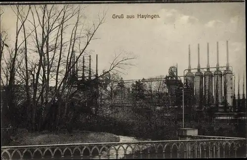 Ak Hayingen auf der Schwäbischen Alb, Brücke, Fabrik