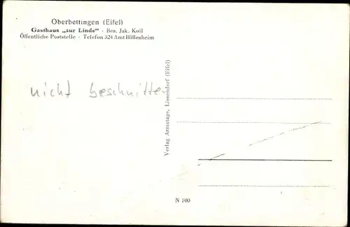 Ak Oberbettingen in der Eifel, Bahnhof, Gleisseite, Gasthaus zur Linde, Kirche, Totalansicht