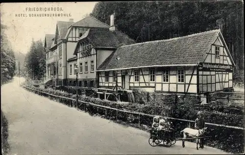 Ak Friedrichroda im Thüringer Wald, Hotel Schauenburgmühle, Ziegenkarre