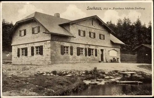 Ak Seehaus Tröstau Fichtelgebirge, Frankens höchste Siedlung, Außenansicht