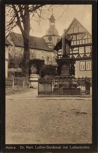 Ak Möhra Bad Salzungen in Thüringen, Dr. Mart. Luther Denkmal mit Lutherkirche, Gasthof