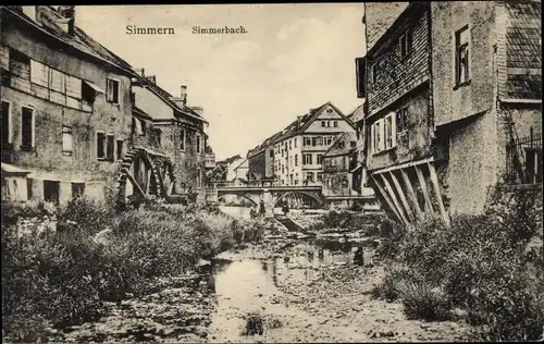 Ak Simmern im Hunsrück, Simmerbach, Wassermühle, Brücke