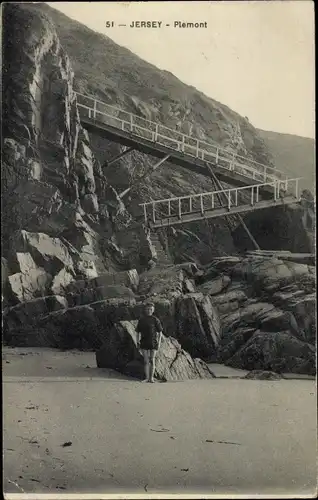 Ak Plemont Kanalinsel Jersey, Strand, Felsen, Brücken