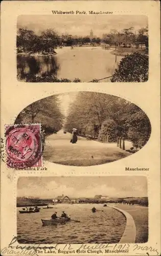 Ak Manchester England, Whitworth Park, Alexandra Park, The Lake Boggart Hole Clough