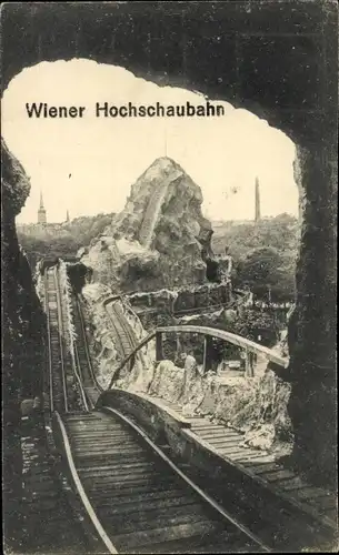 Ak Wien 2 Leopoldstadt, Prater, Hochschaubahn, Blick aus Tunnel