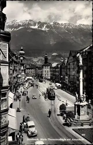 Ak Innsbruck in Tirol, Maria Theresienstraße mit Annasäule, Gebirge