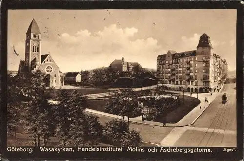 Ak Göteborg Schweden, Wasakyrkan, Handelsinstitutet, Molins och Aschebergsgatorna