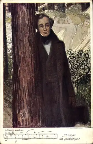 Künstler Ak Frühlingslied, Komponist Felix Mendelssohn Bartholdy, nackte Frauen