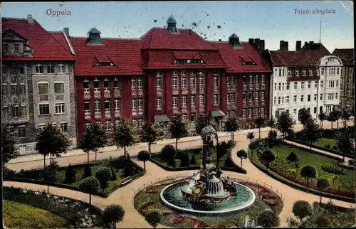 Ak Opole Oppeln Schlesien, Friedrichsplatz, Brunnen, Häuser