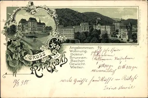 Litho Karlovy Vary Karlsbad Stadt, Gesamtansicht, Kaiserbad