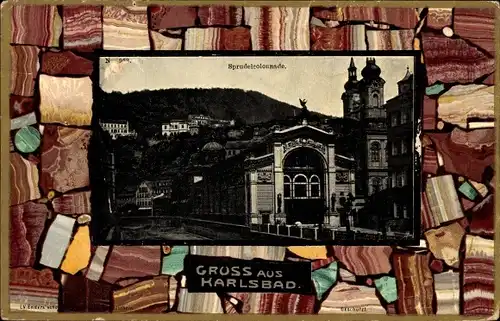 Passepartout Ak Karlovy Vary Karlsbad Stadt, Sprudelkolonnade