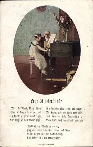 Ak Erste Klavierstunde, Mädchen, Lehrer, Musikunterricht