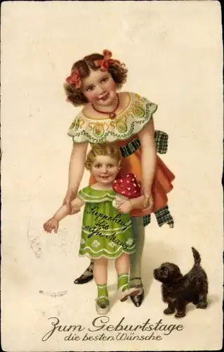 Ak Glückwunsch Geburtstag, Geschwister, Schwarzer Hund