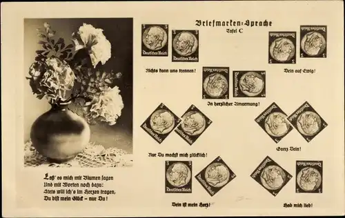 Ak Briefmarkensprache, Tafel C, Blumenstrauß