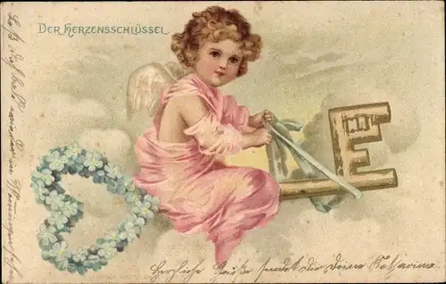 Litho Engel, Herzensschlüssel, Vergissmeinnicht, Kitsch