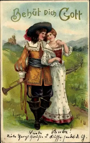 Präge Ak Behüt Dich Gott, Trompeter von Säckingen mit Frau