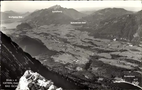 Ak Bad Ischl in Oberösterreich, Blick von der Katrin, Panorama, Gebirge, Wolfgang-See, Schafberg