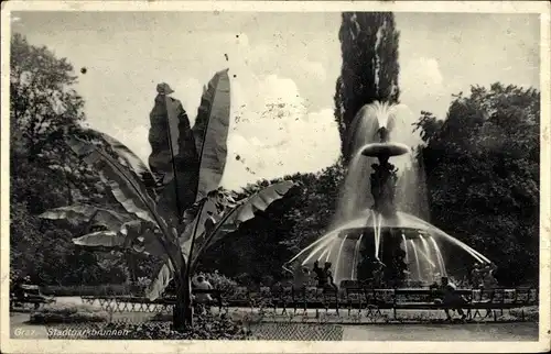 Ak Graz Steiermark, Stadtparkbrunnen, Springbrunnen