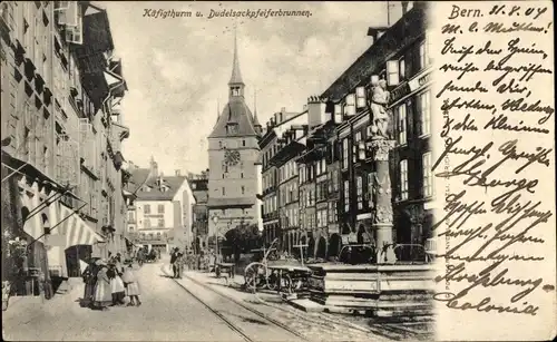 Ak Kanton Bern, Käfigturm und Dudelsackpfeiferbrunnen