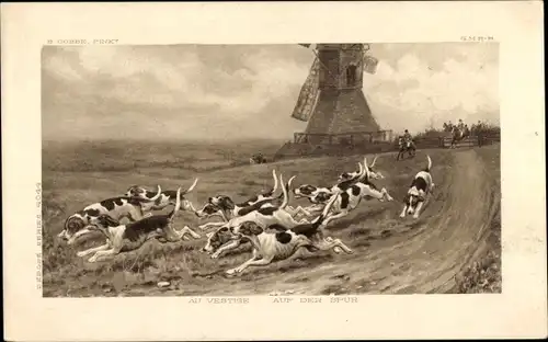 Ak Jagdhunde auf der Spur, Jagd, Windmühle