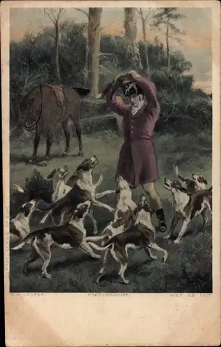 Künstler Litho Cooper, A. W., Jäger mit erlegtem Fuchs, Jagd, Jagdhunde