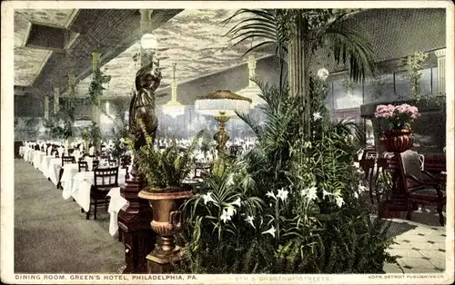 Ak Philadelphia Pennsylvania USA, Green's Hotel, Esszimmer