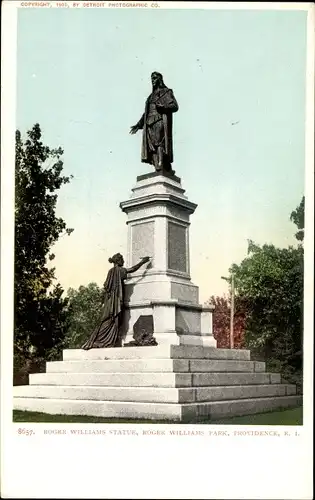 Ak Providence Rhode Island USA, Roger Williams Statue, Roger Williams Park