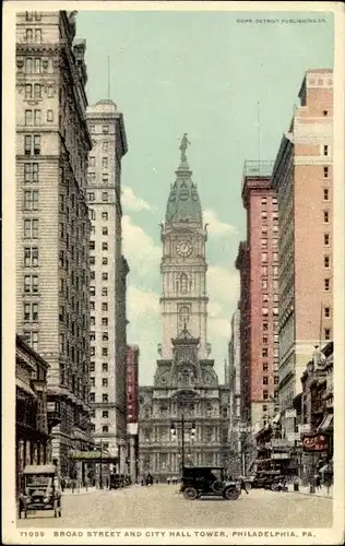 Ak Philadelphia Pennsylvania USA, Broad Street, Rathausturm