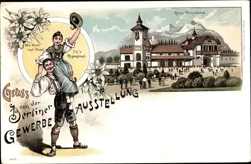 Litho Berlin Treptow, Gewerbeausstellung 1896, Alpenpanorama