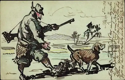 Litho Jäger, Jagdhund, Jagd,  Gewehr