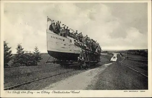 Ak Elbląg Elbing Westpreußen, Oberländischer Kanal, Schiff Oberland