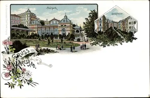 Litho Karlsbad in der Region Karlovarsky kraj, Stadtpark, Parkstraße