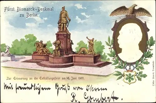 Präge Litho Berlin Tiergarten, Bismarckdenkmal, Portrait, Wappen